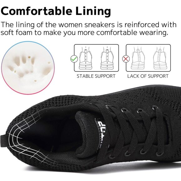 Brand New Women All Black Rubber Running Shoes Air Cushion Mesh Sneakers Gym - Picture 4 of 7